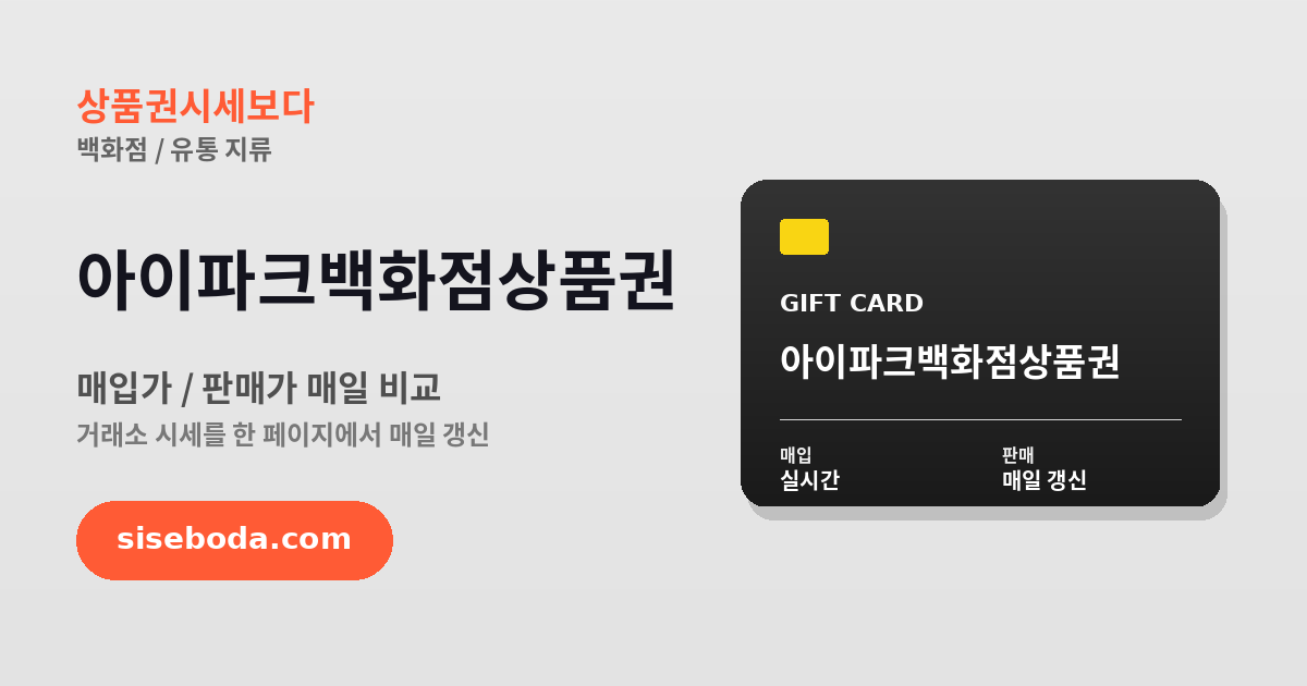 아이파크백화점상품권 최고 매입가 96.05% 2026년 6월 11일 - 매입가·판매가 비교