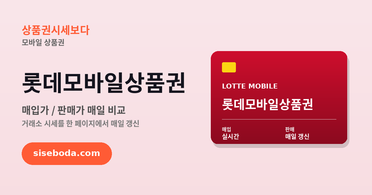 롯데모바일상품권 최고 매입가 96% 2026년 6월 17일 - 매입가·판매가 비교